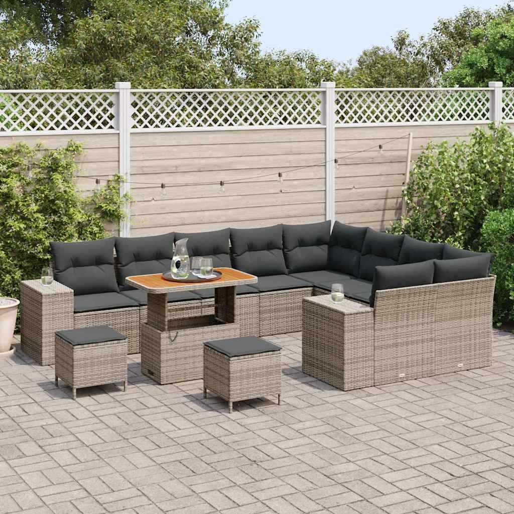Conjunto de Sofá de Jardim com almofada 12 pcs Cinzeto vime PE
