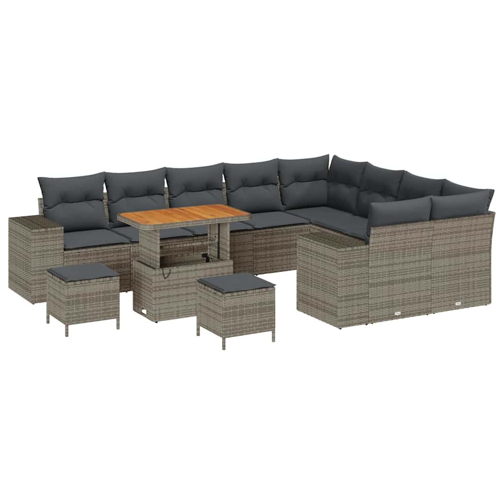 Conjunto de Sofá de Jardim com almofada 12 pcs Cinzeto vime PE