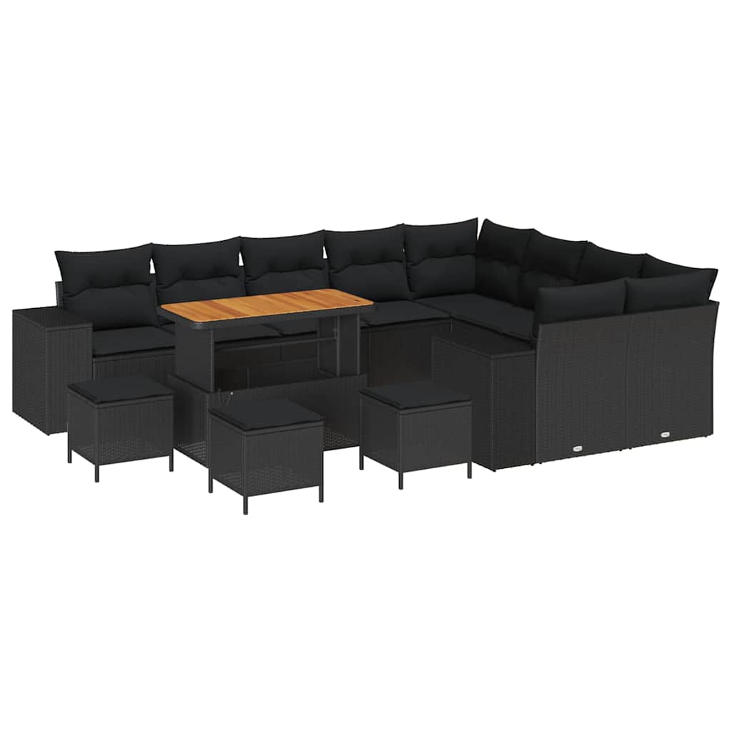 Conjunto de Sofá de Jardim com almofada 13 pcs Preto vime PE