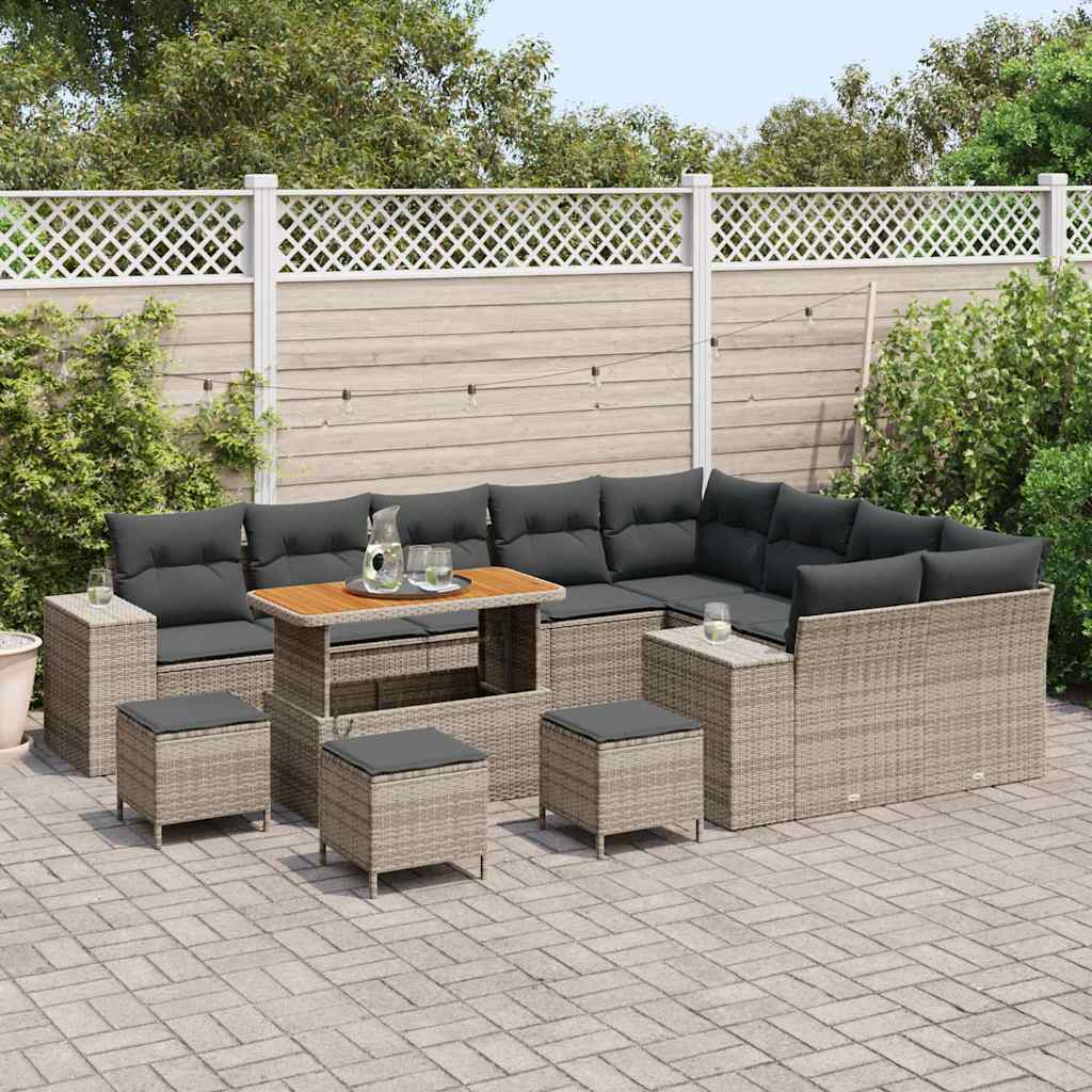 Conjunto de Sofá de Jardim com almofada 13 pcs Cinzeto vime PE