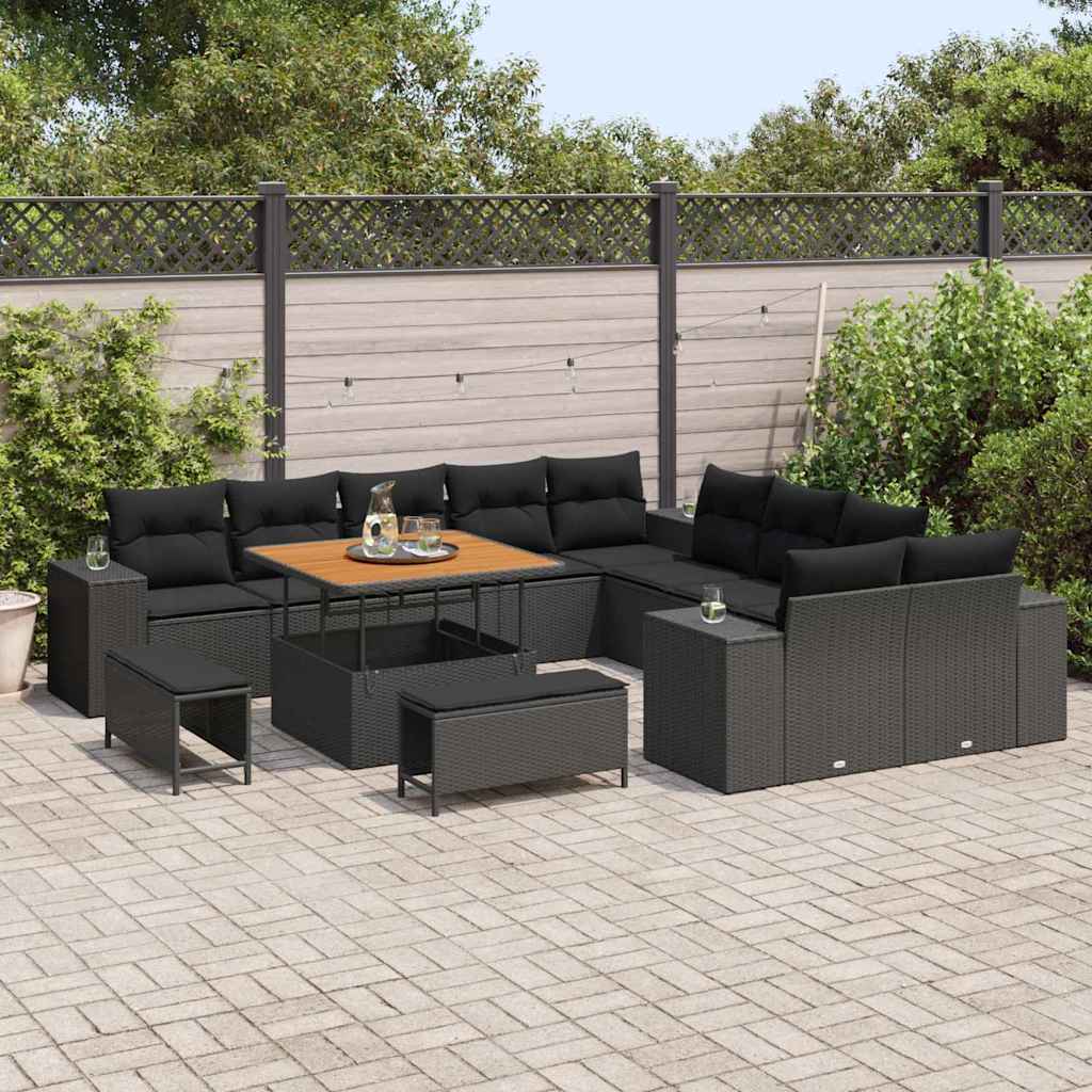 Conjunto de Sofá de Jardim 13 pcs Preto vime PE