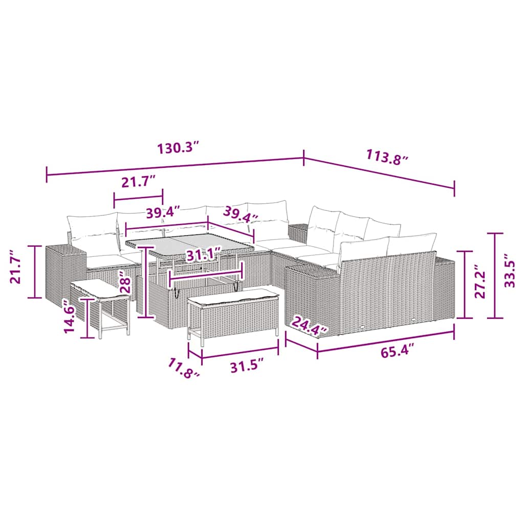 Conjunto de Sofá de Jardim 13 pcs Preto vime PE