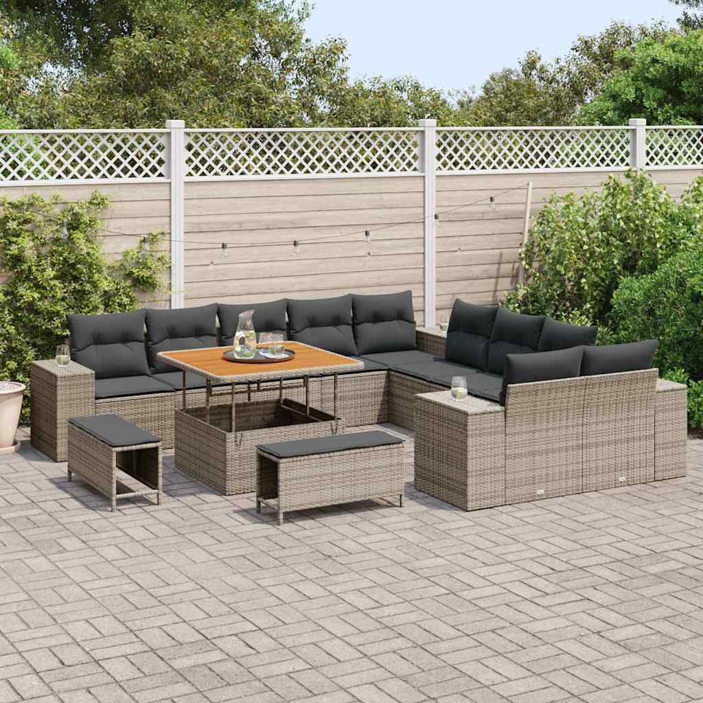 Conjunto de Sofá de Jardim com almofada 13 pcs Cinzeto vime PE