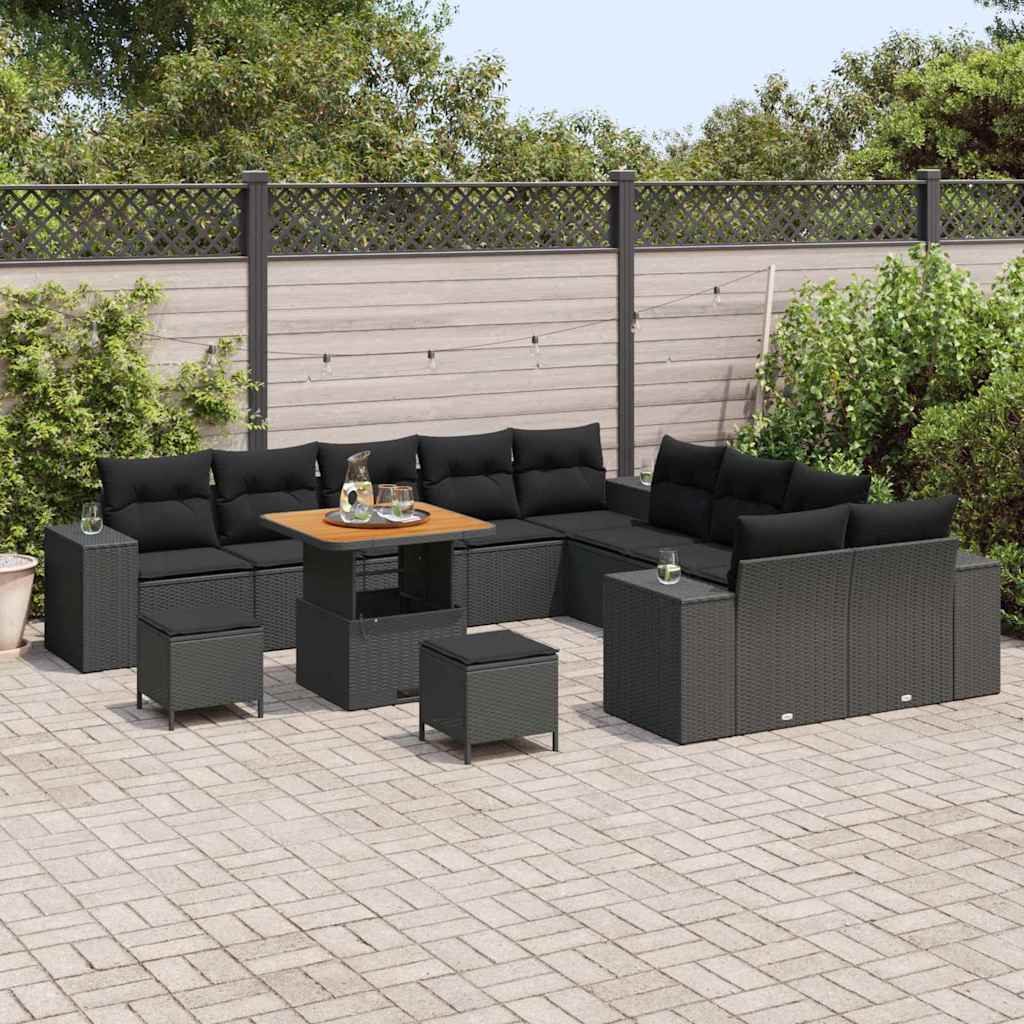 Conjunto de Sofá de Jardim 13 pcs Preto vime PE