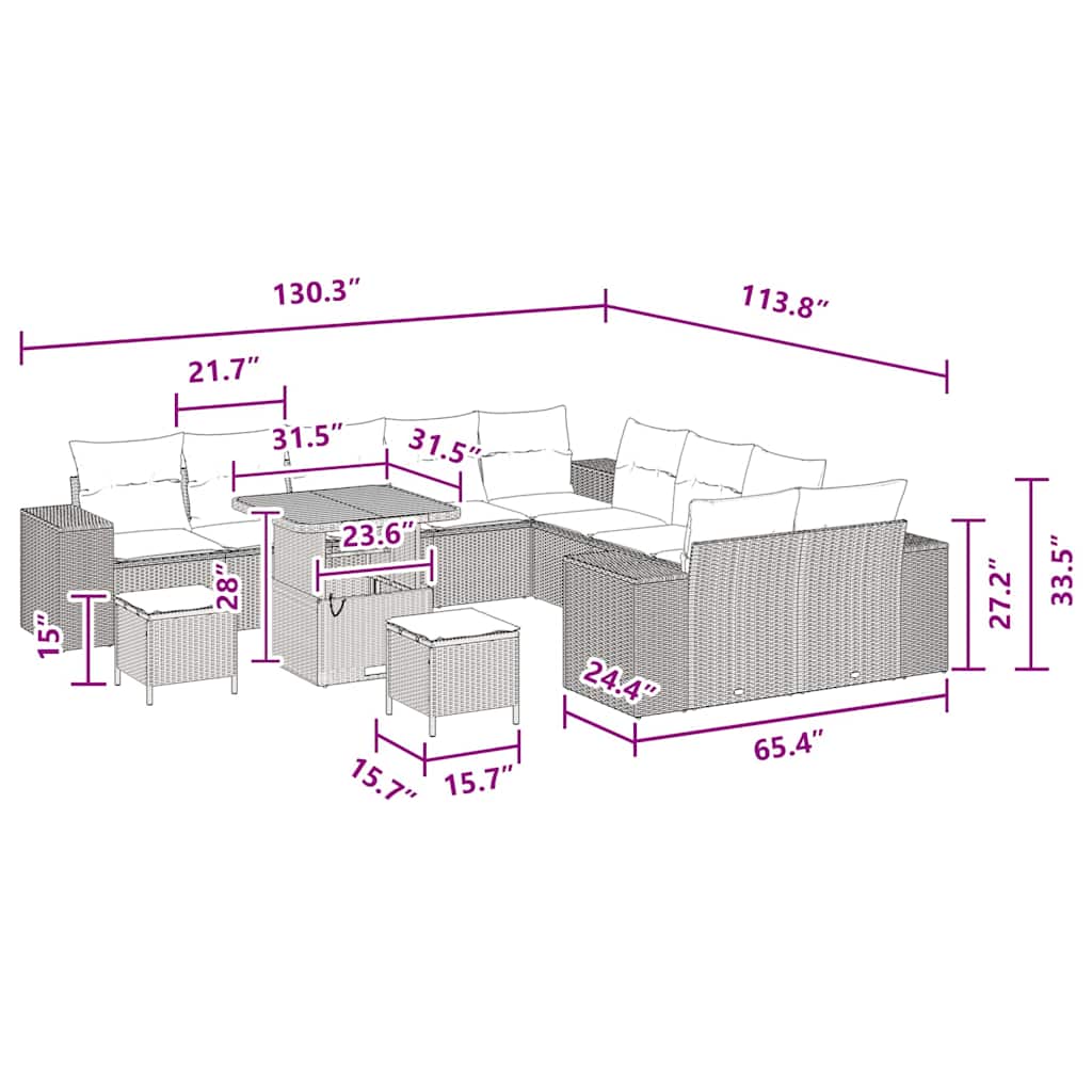 Conjunto de Sofá de Jardim 13 pcs Preto vime PE