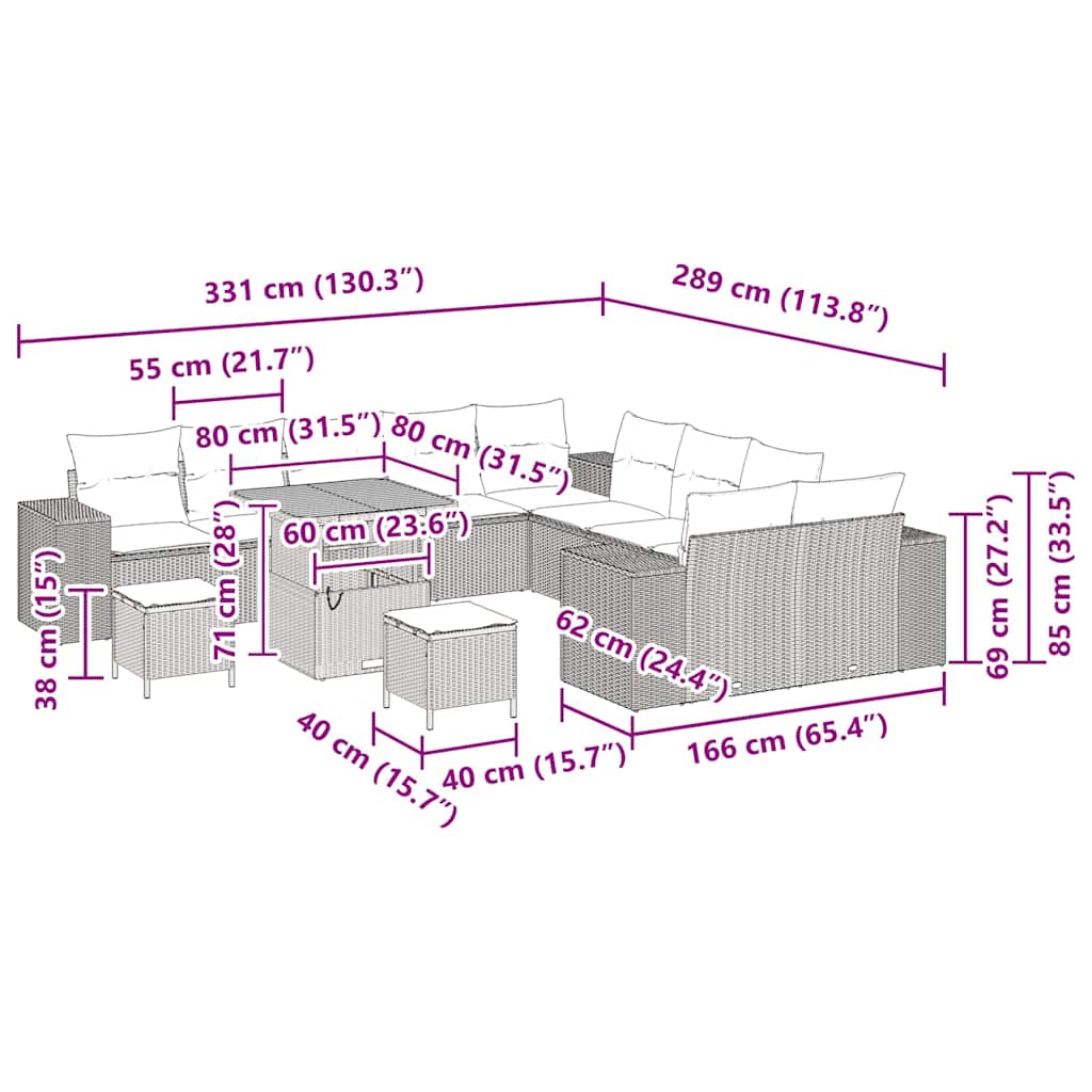 Conjunto de Sofá de Jardim 13 pcs Preto vime PE