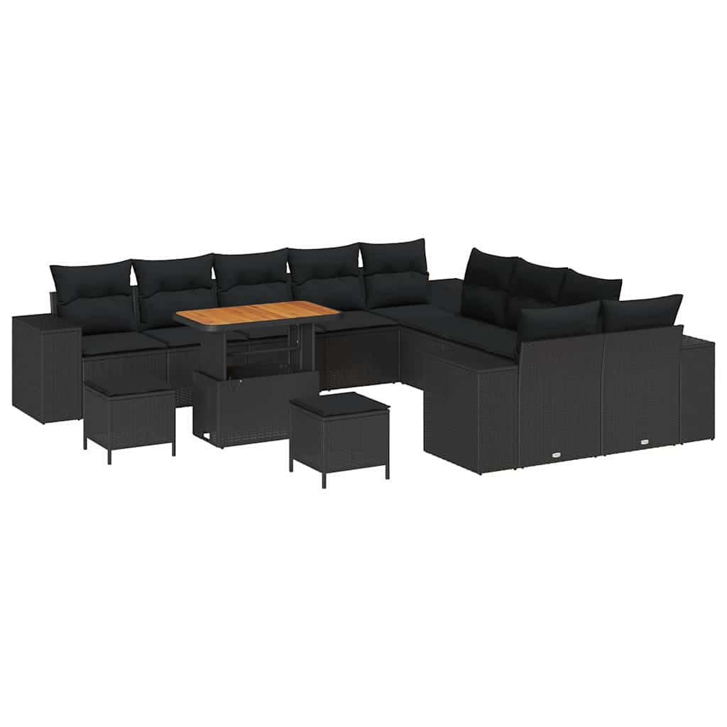 Conjunto de Sofá de Jardim com almofada 13 pcs Preto vime PE