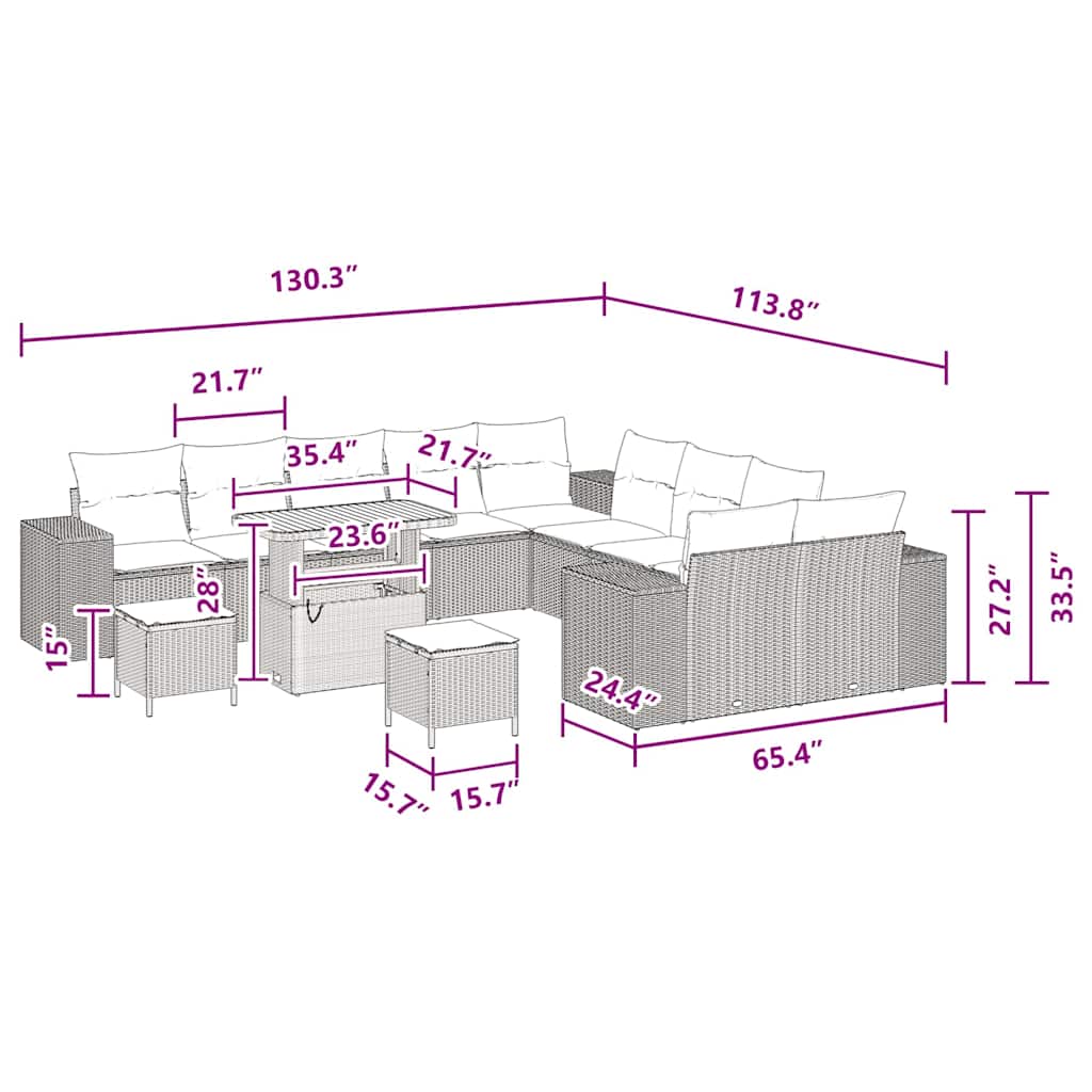 Conjunto de Sofá de Jardim com almofada 13 pcs Preto vime PE