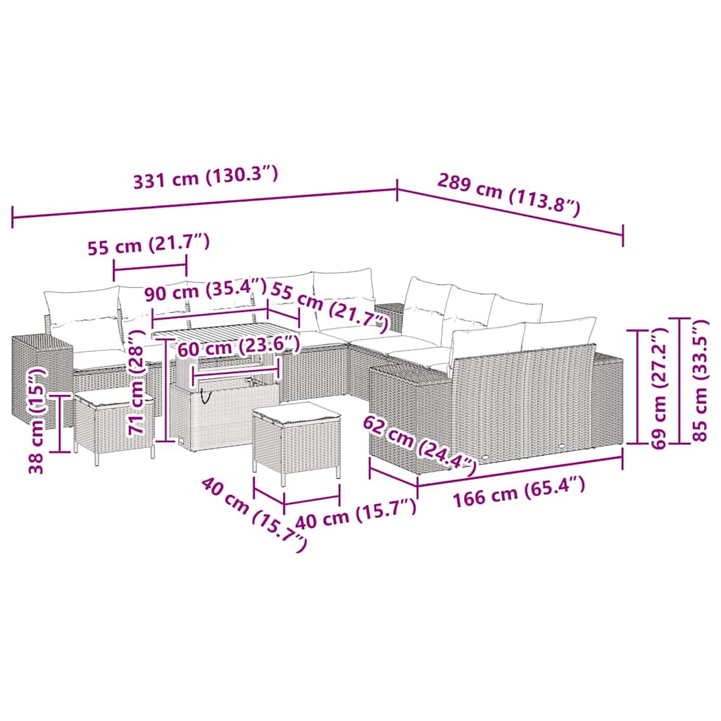 Conjunto de Sofá de Jardim 13 pcs Preto vime PE