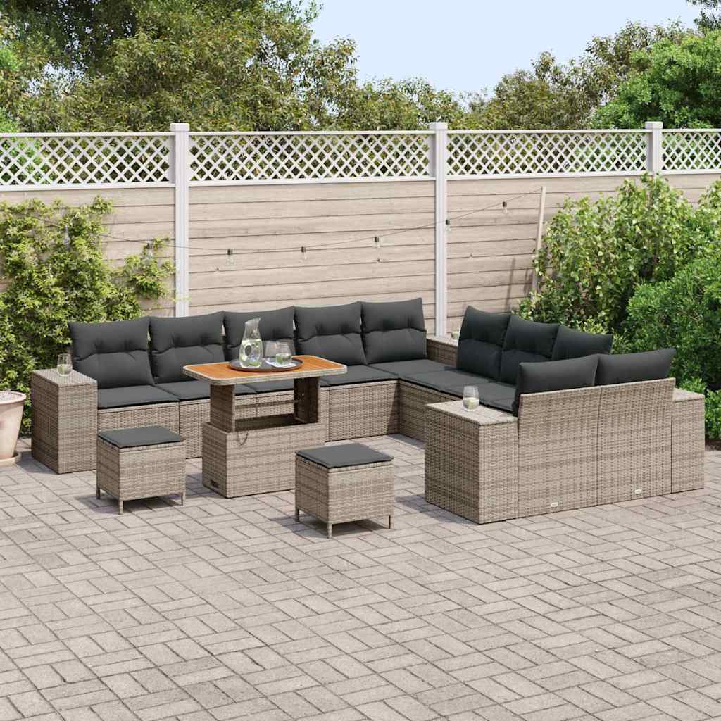 Conjunto de Sofá de Jardim com almofada 13 pcs Cinzeto vime PE