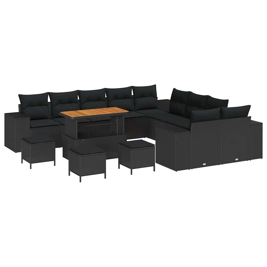 Conjunto de Sofá de Jardim com almofada 14 pcs Preto vime PE