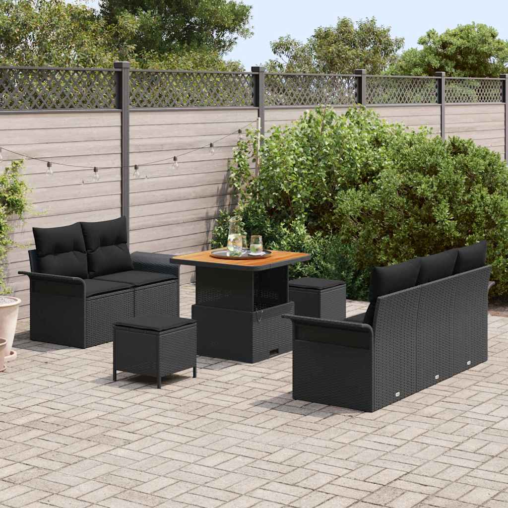 Conjunto de Sofá de Jardim 8 pcs Preto vime PE