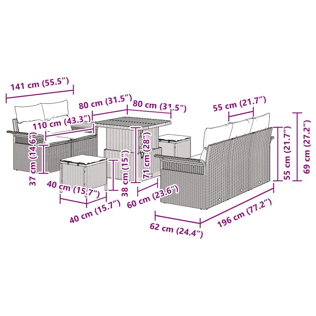 Conjunto de Sofá de Jardim 8 pcs Preto vime PE