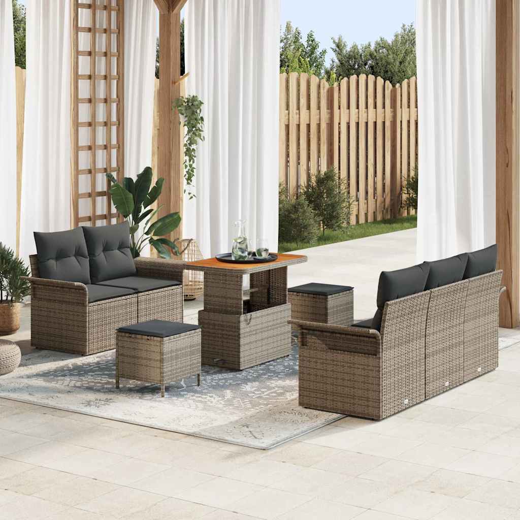 Conjunto de Sofá de Jardim 8 pcs Cinzeto vime PE