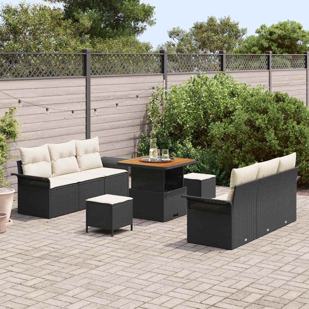 Conjunto de Sofá de Jardim 9 pcs Preto vime PE