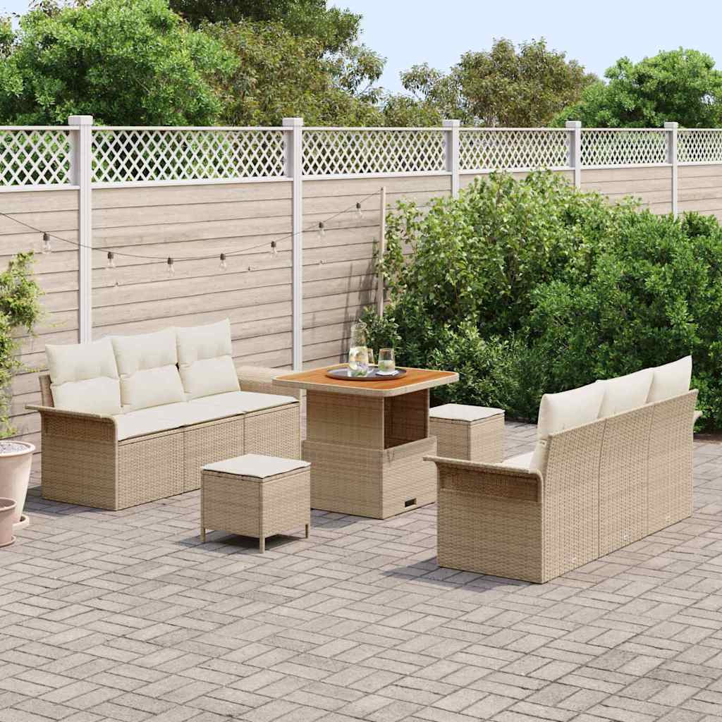 Conjunto de Sofá de Jardim 9 pcs Bege vime PE