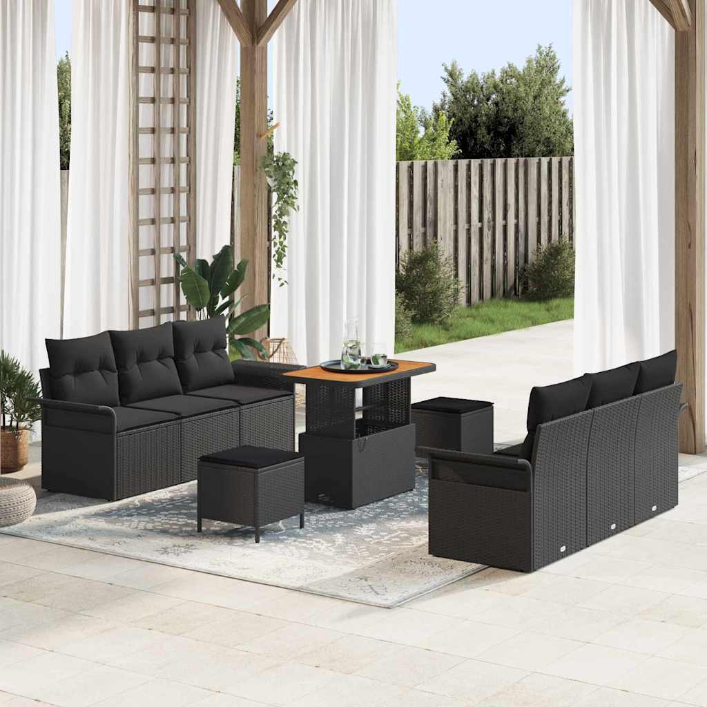 Conjunto de Sofá de Jardim 9 pcs Preto vime PE