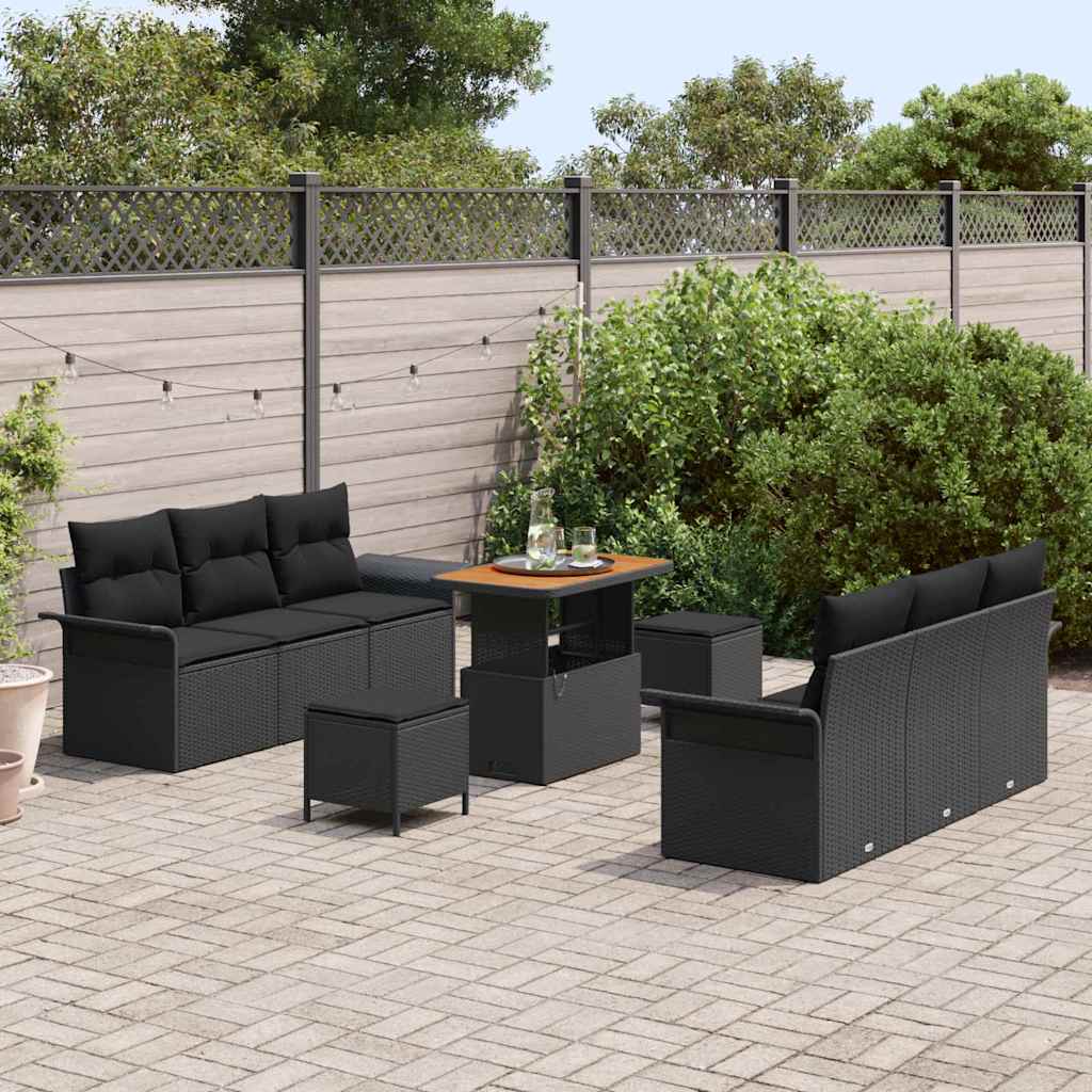 Conjunto de Sofá de Jardim 9 pcs Preto vime PE
