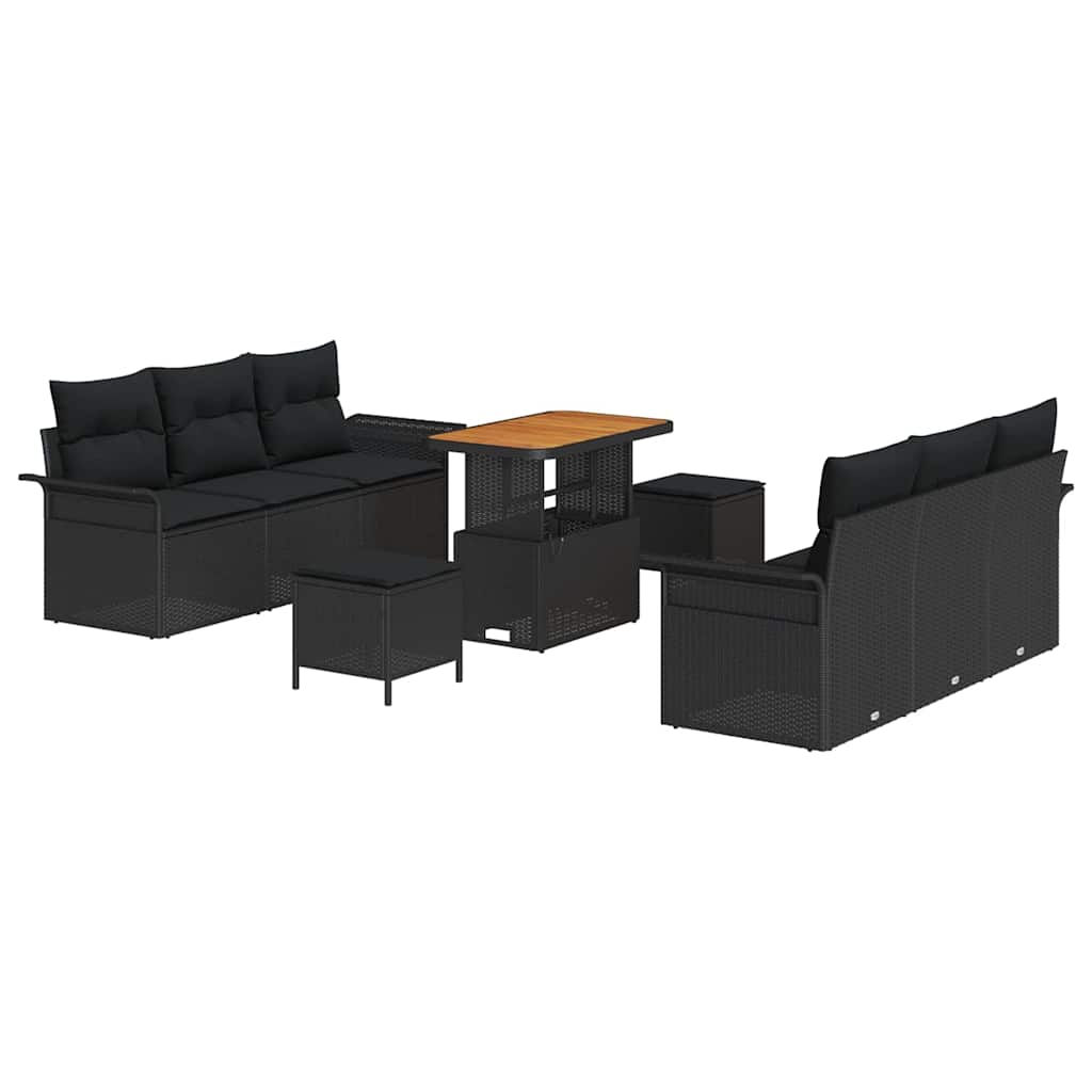 Conjunto de Sofá de Jardim 9 pcs Preto vime PE