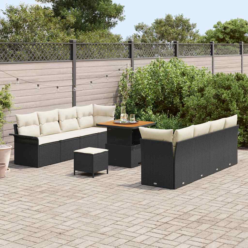 Conjunto de Sofá de Jardim 11 pcs Preto vime PE