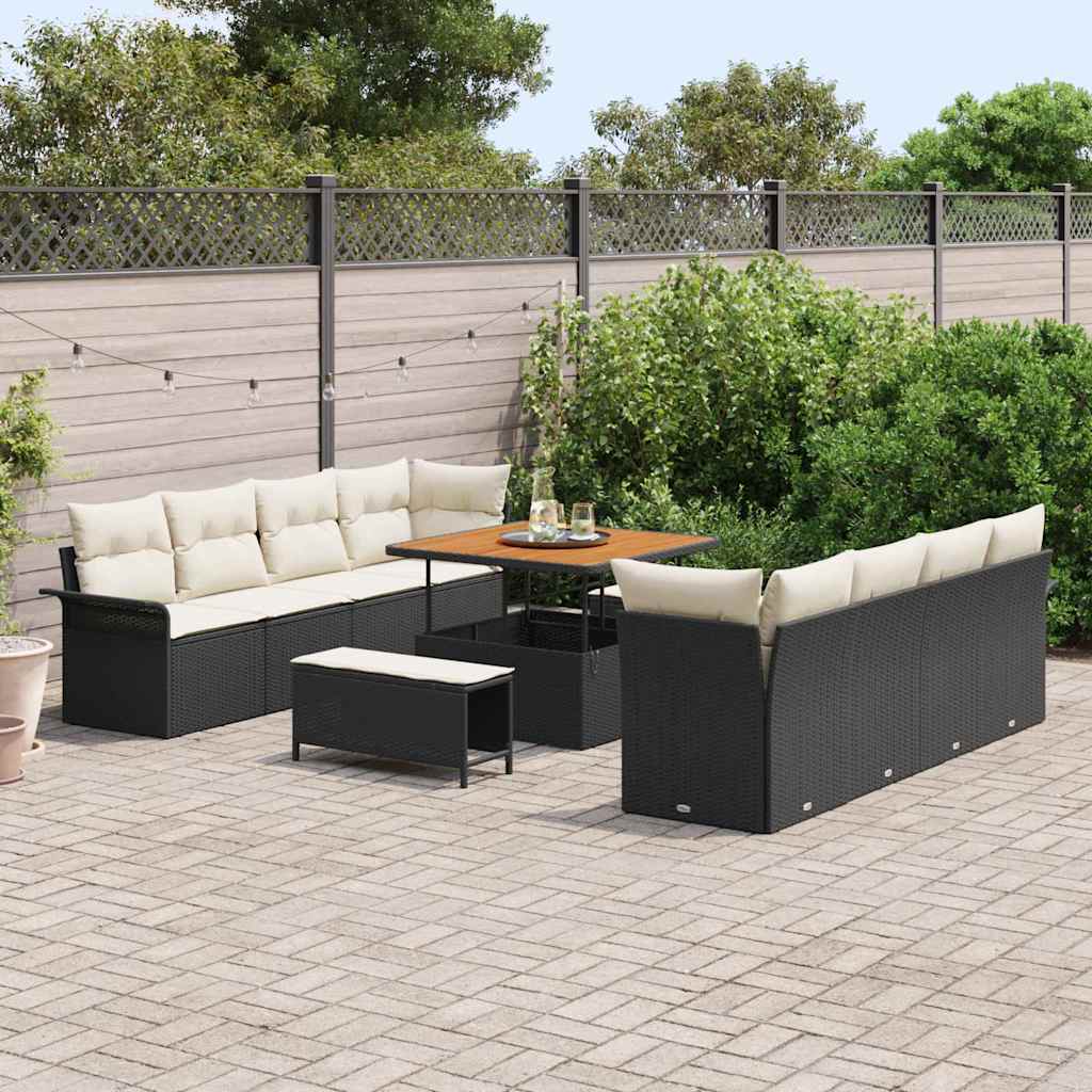 Conjunto de Sofá de Jardim 11 pcs Preto vime PE