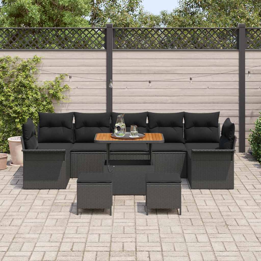 Conjunto de Sofá de Jardim 10 pcs Preto vime PE