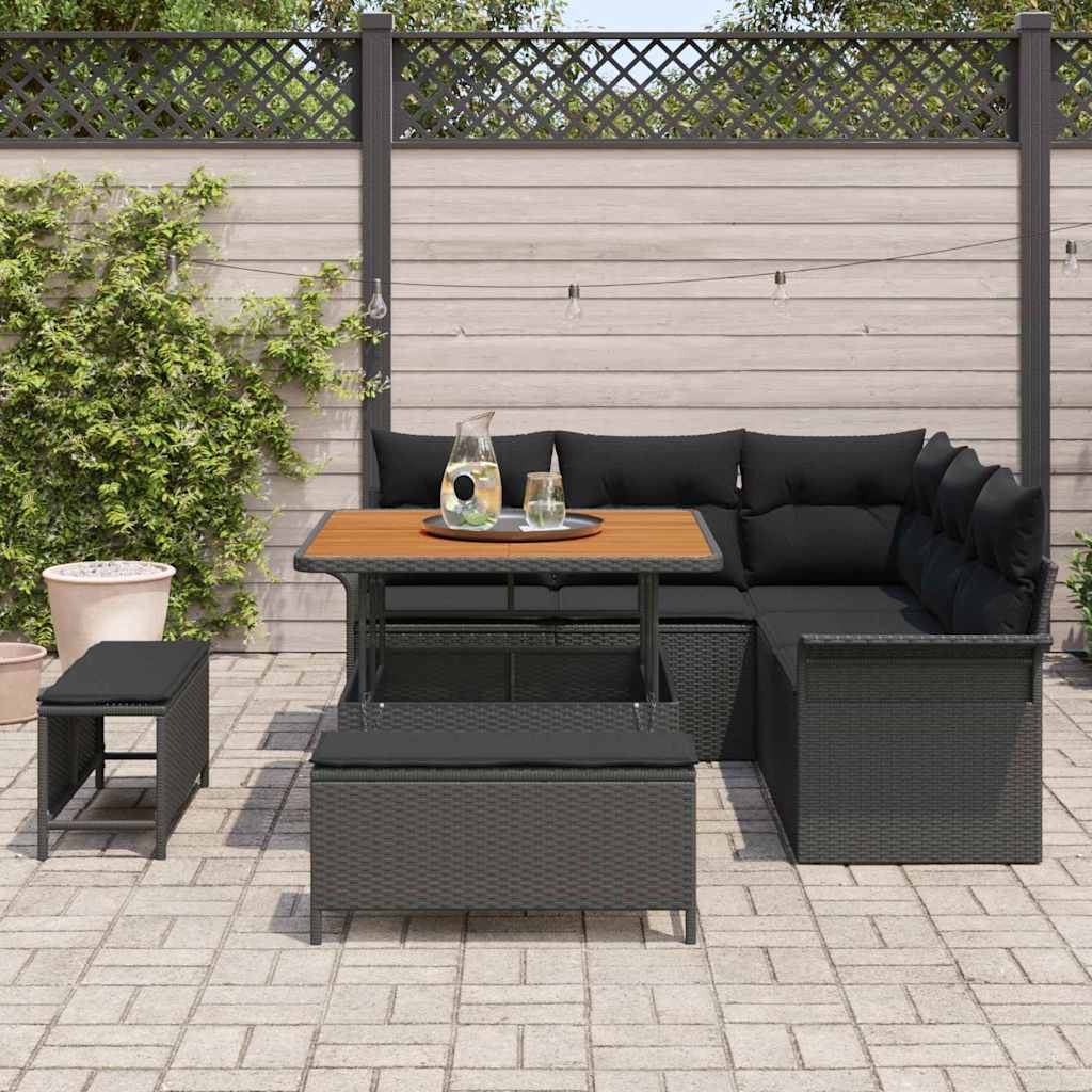 Conjunto de Sofá de Jardim 8 pcs Preto vime PE