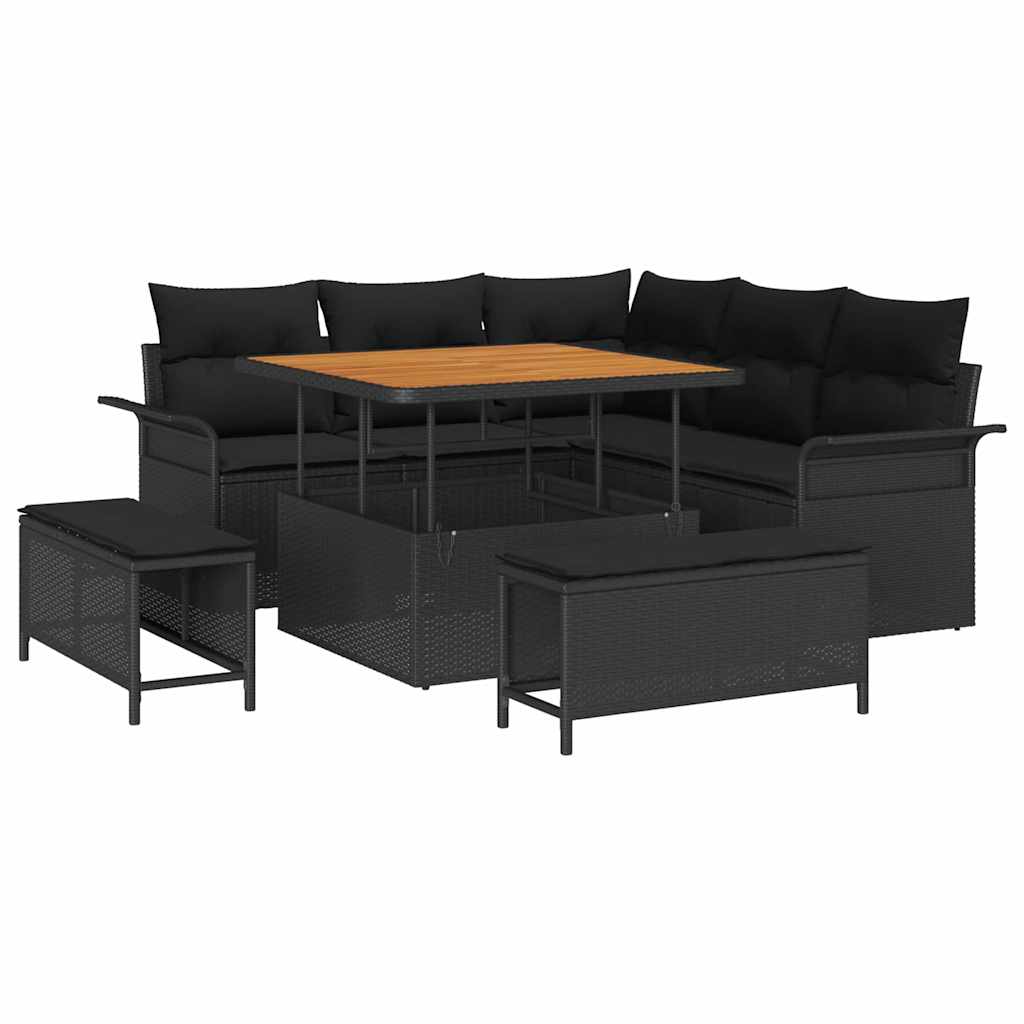 Conjunto de Sofá de Jardim 8 pcs Preto vime PE