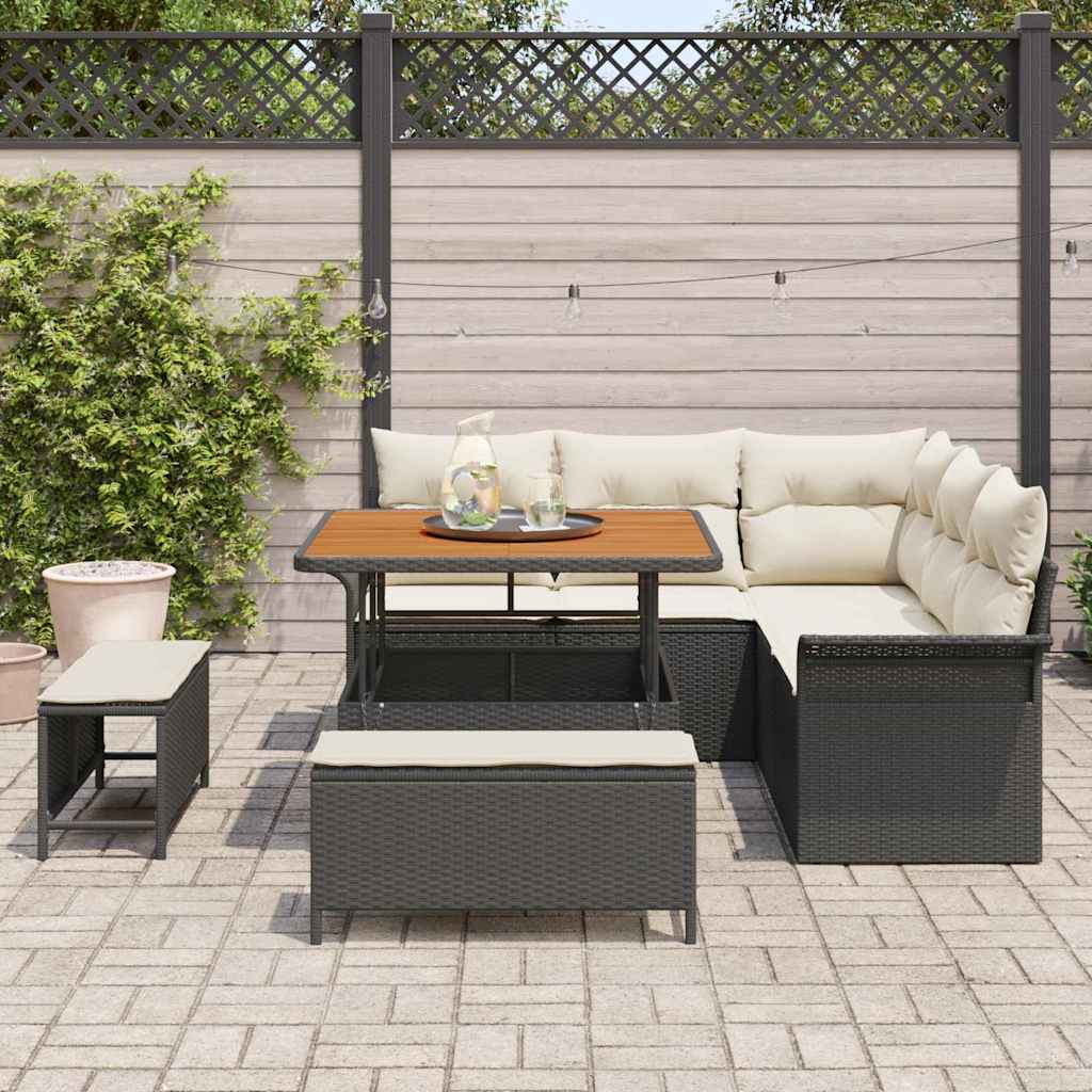 Conjunto de Sofá de Jardim 8 pcs Preto vime PE