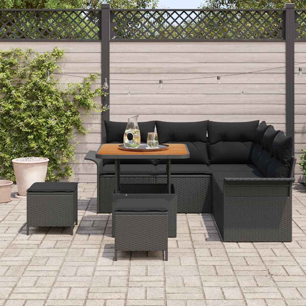 Conjunto de Sofá de Jardim 8 pcs Preto vime PE