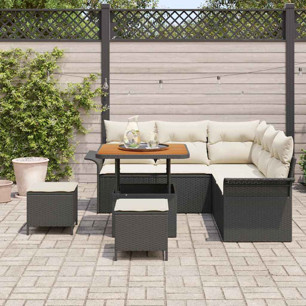 Conjunto de Sofá de Jardim 8 pcs Preto vime PE
