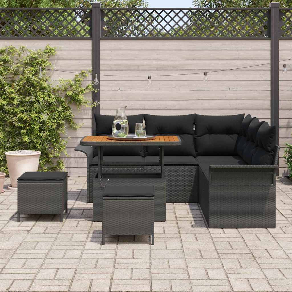 Conjunto de Sofá de Jardim 8 pcs Preto vime PE