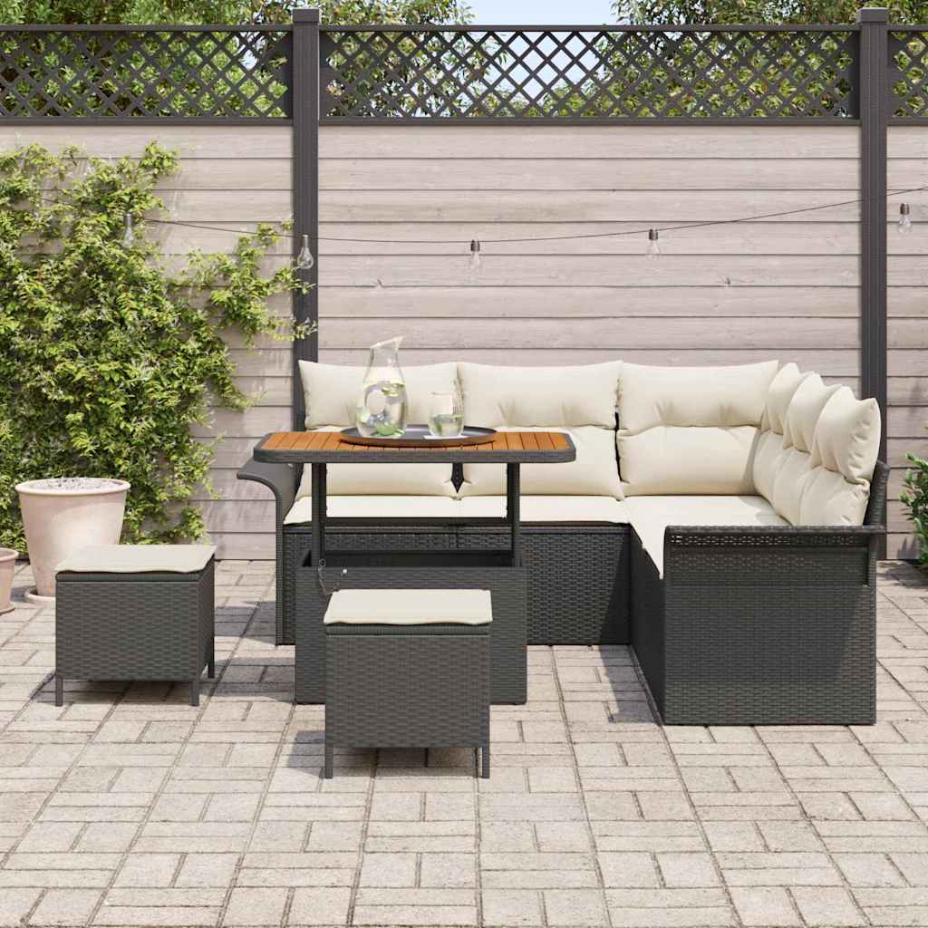 Conjunto de Sofá de Jardim 8 pcs Preto vime PE