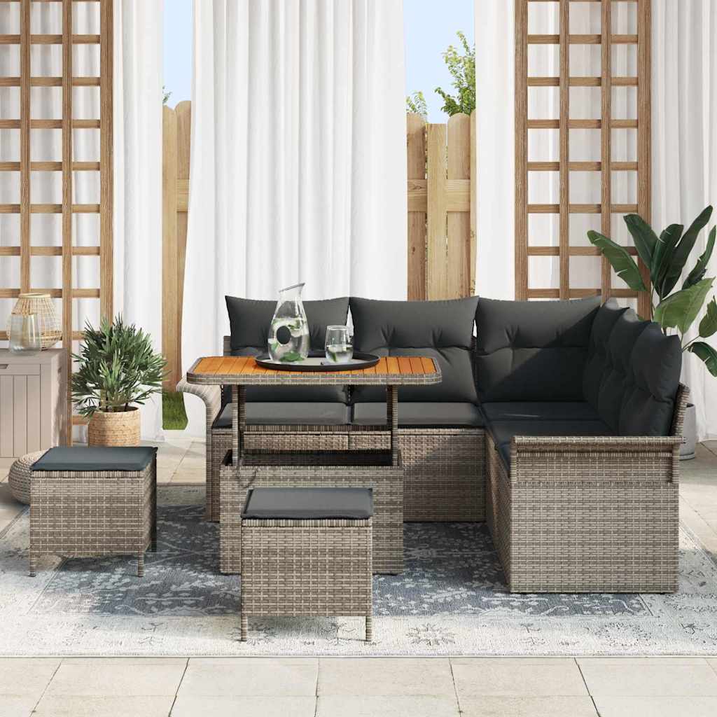 Conjunto de Sofá de Jardim 8 pcs Cinzeto vime PE