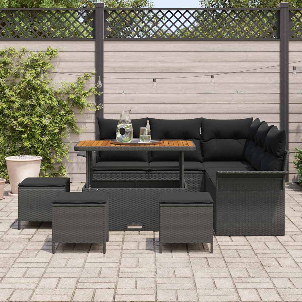 Conjunto de Sofá de Jardim 9 pcs Preto vime PE