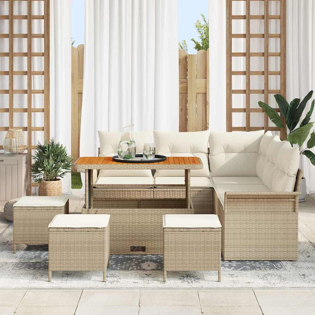 Conjunto de Sofá de Jardim 9 pcs Bege vime PE