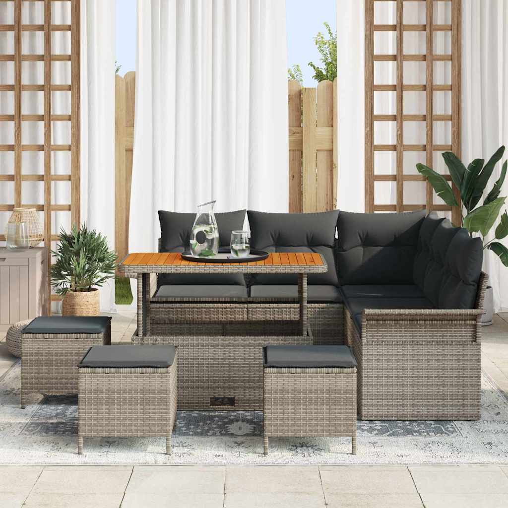 Conjunto de Sofá de Jardim 9 pcs Cinzeto vime PE