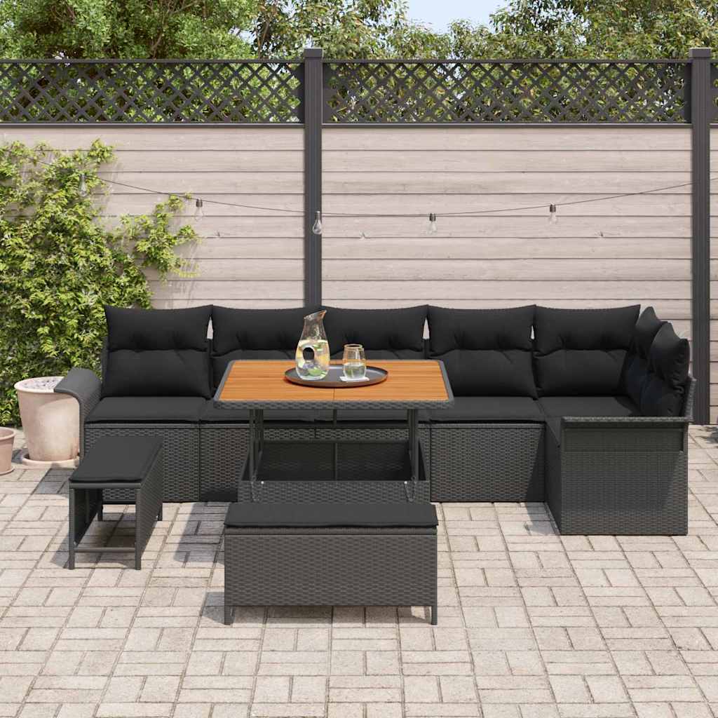 Conjunto de Sofá de Jardim 9 pcs Preto vime PE