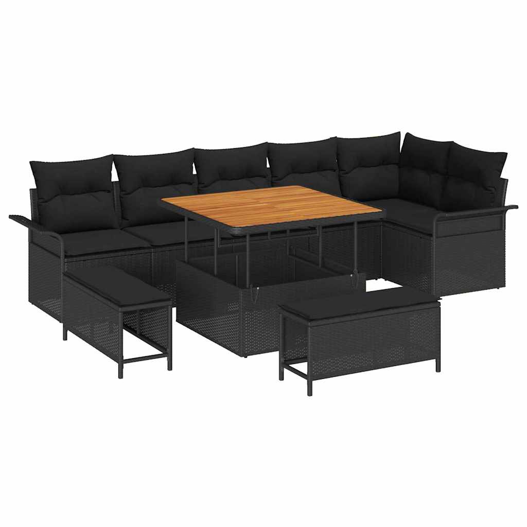 Conjunto de Sofá de Jardim 9 pcs Preto vime PE