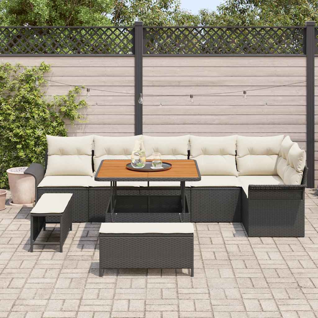 Conjunto de Sofá de Jardim 9 pcs Preto vime PE