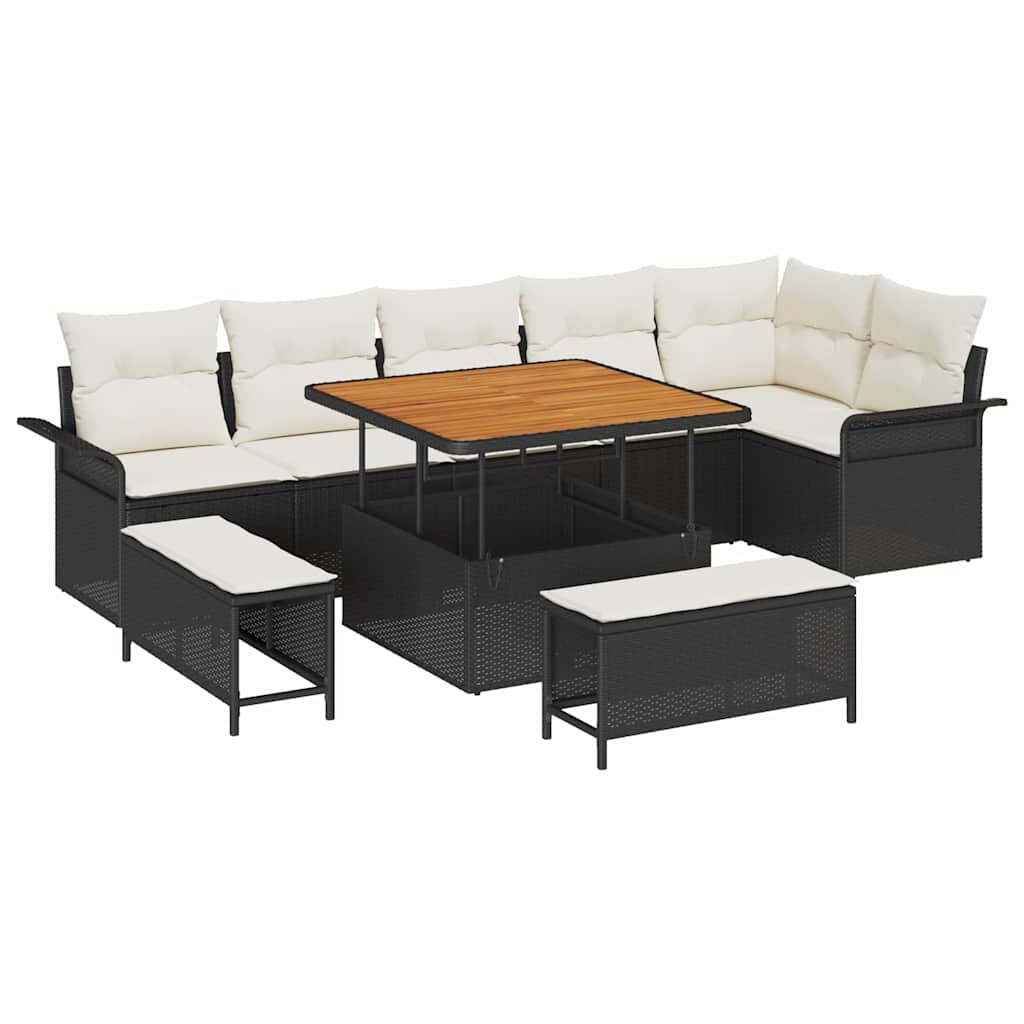 Conjunto de Sofá de Jardim 9 pcs Preto vime PE