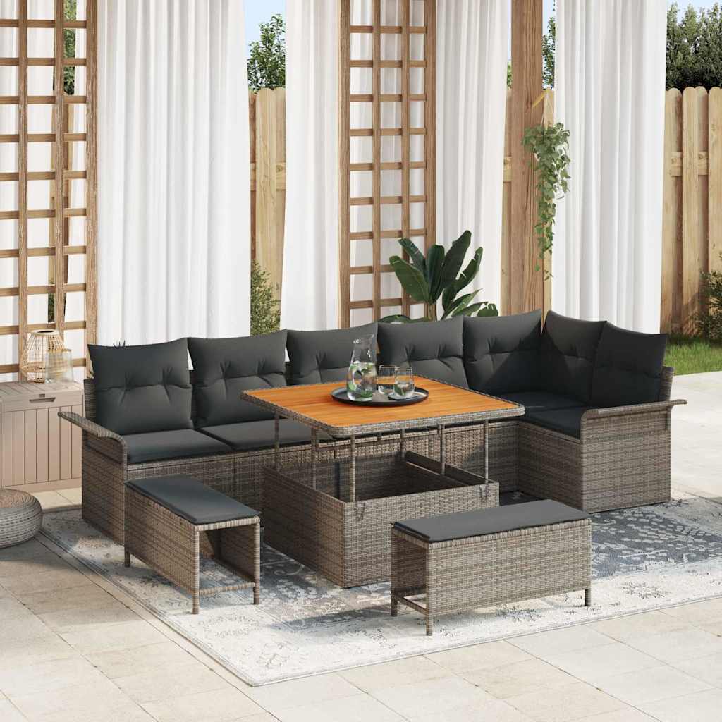 Conjunto de Sofá de Jardim 9 pcs Cinzeto vime PE