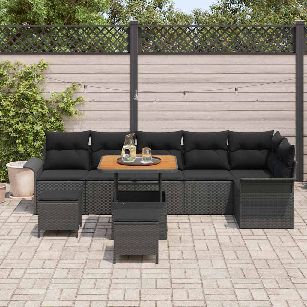 Conjunto de Sofá de Jardim 9 pcs Preto vime PE