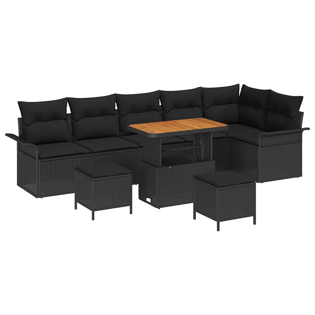 Conjunto de Sofá de Jardim 9 pcs Preto vime PE