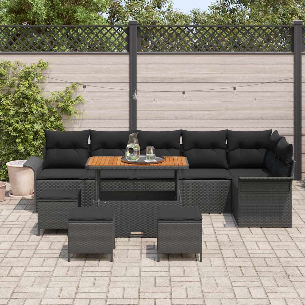 Conjunto de Sofá de Jardim 10 pcs Preto vime PE