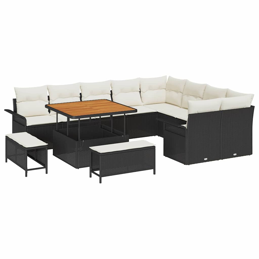 Conjunto de Sofá de Jardim 12 pcs Preto vime PE