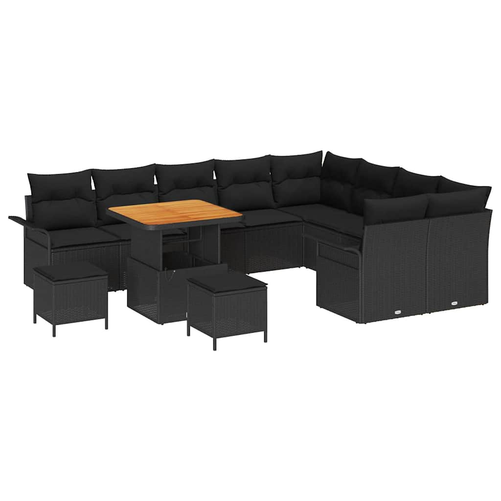 Conjunto de Sofá de Jardim 12 pcs Preto vime PE