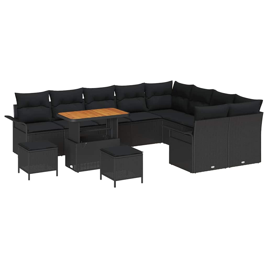 Conjunto de Sofá de Jardim 12 pcs Preto vime PE