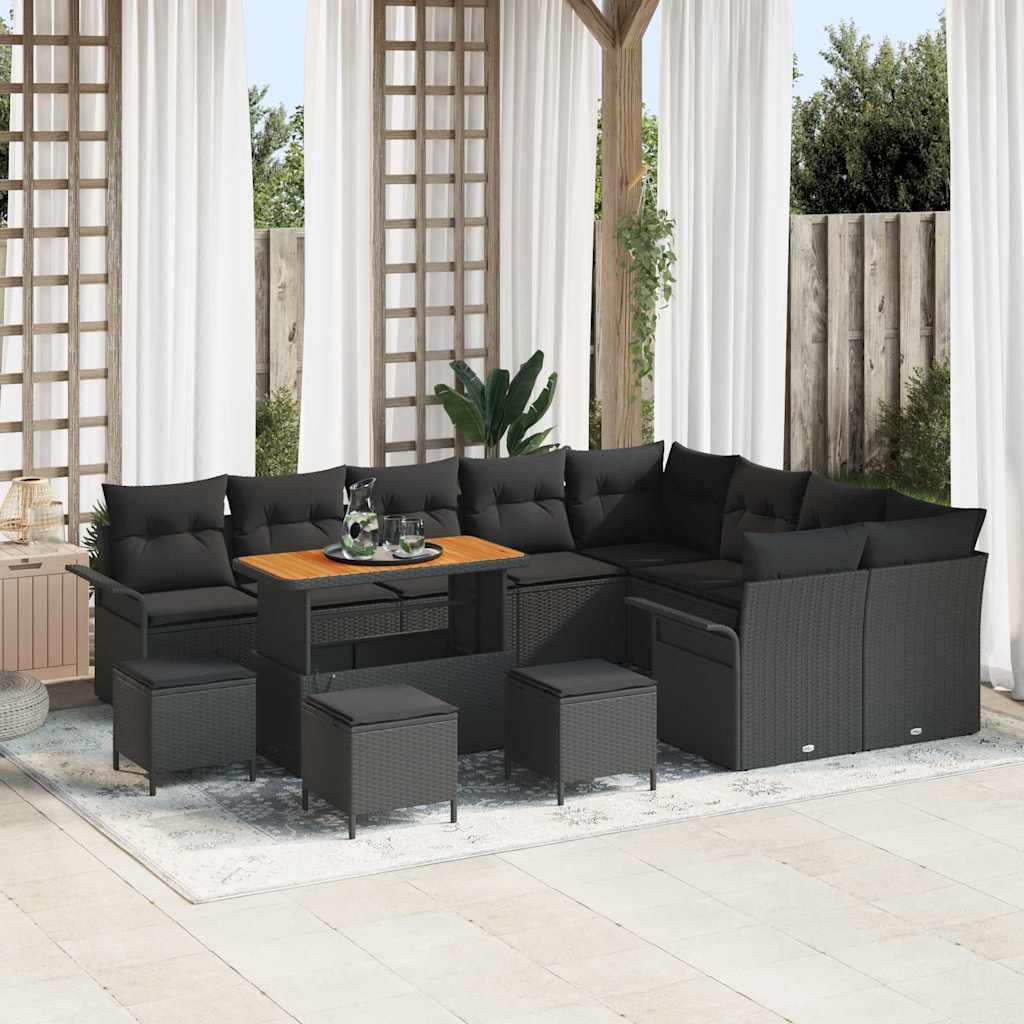 Conjunto de Sofá de Jardim 13 pcs Preto vime PE