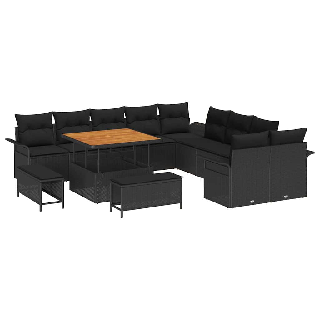 Conjunto de Sofá de Jardim 13 pcs Preto vime PE